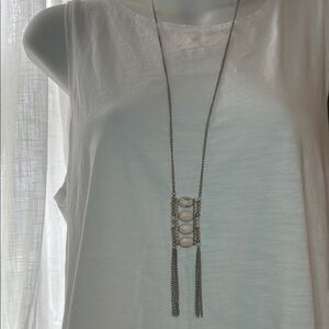 Silver-tone Stone Bead and Tassel Necklace